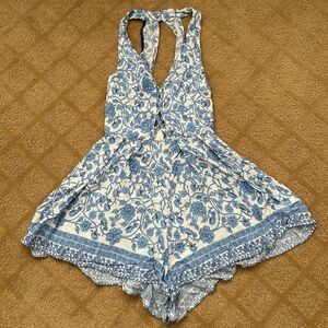 Blue and White Floral Romper